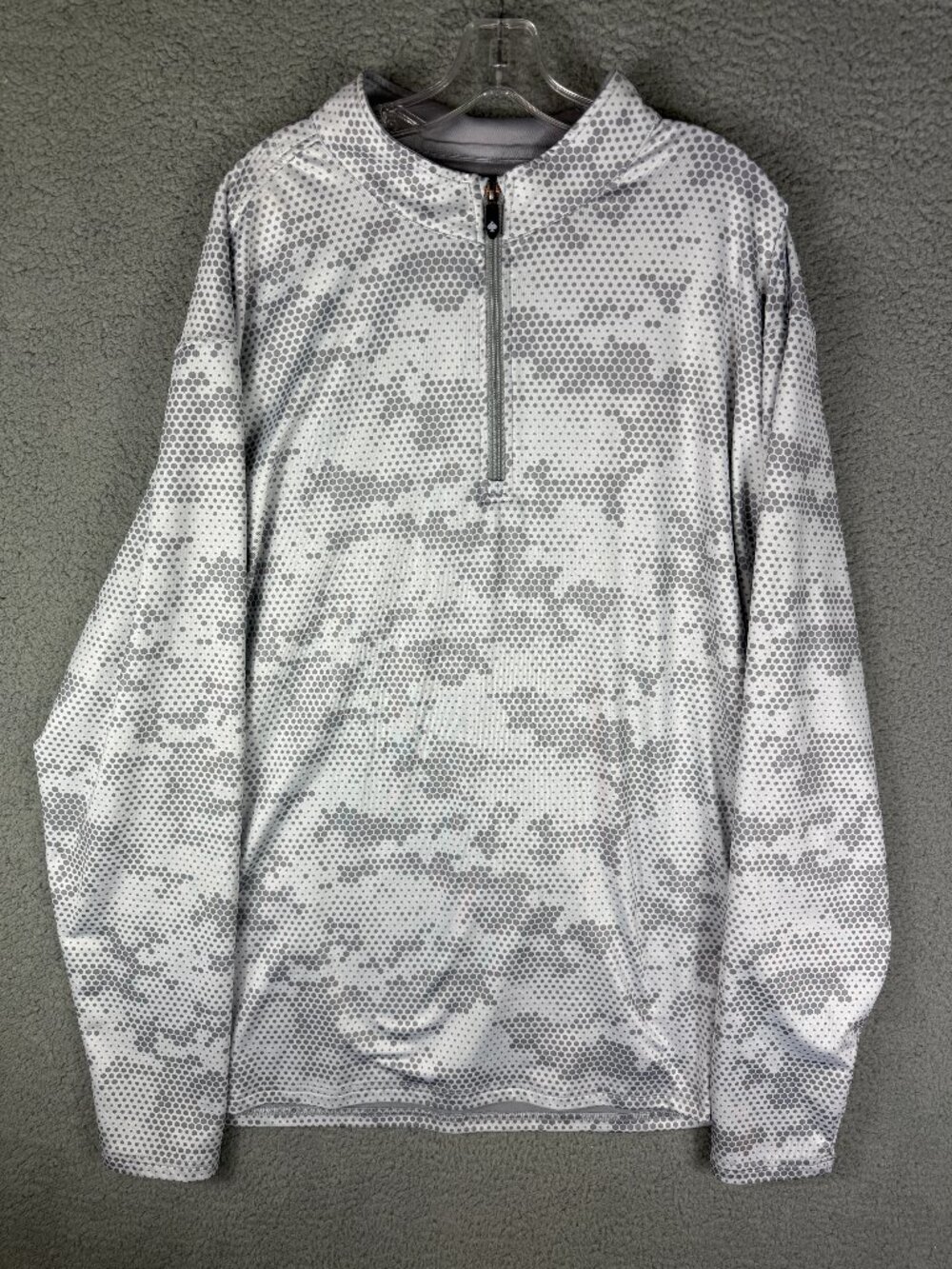 Pins & Aces Mens XXXL White Gray Camo 1/4 Zip Golf Pullover 3XL Hexagonal Design